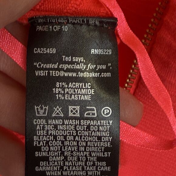 Ted Baker Zaralie Neon Coral Jacquard Panel Skater Dress Women's 6 US 14 NEW NWT - Picture 7 of 7